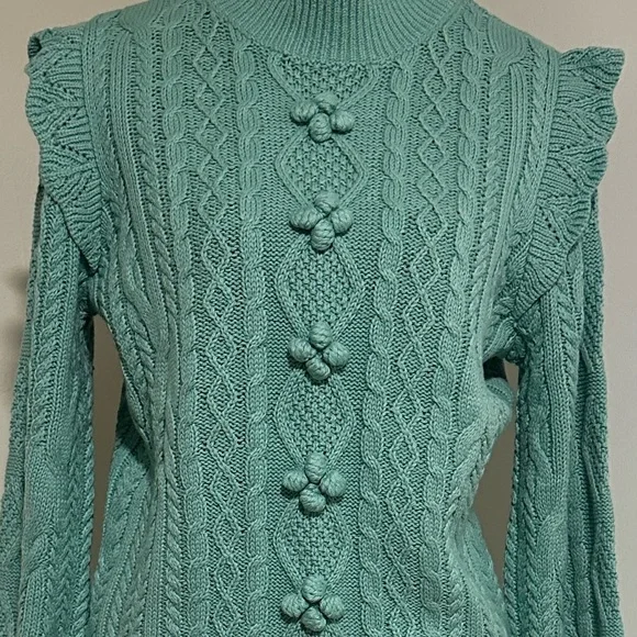 NWT - Charter Club Cable Knit Sweater- Porcelain Green - Picture 2 of 4